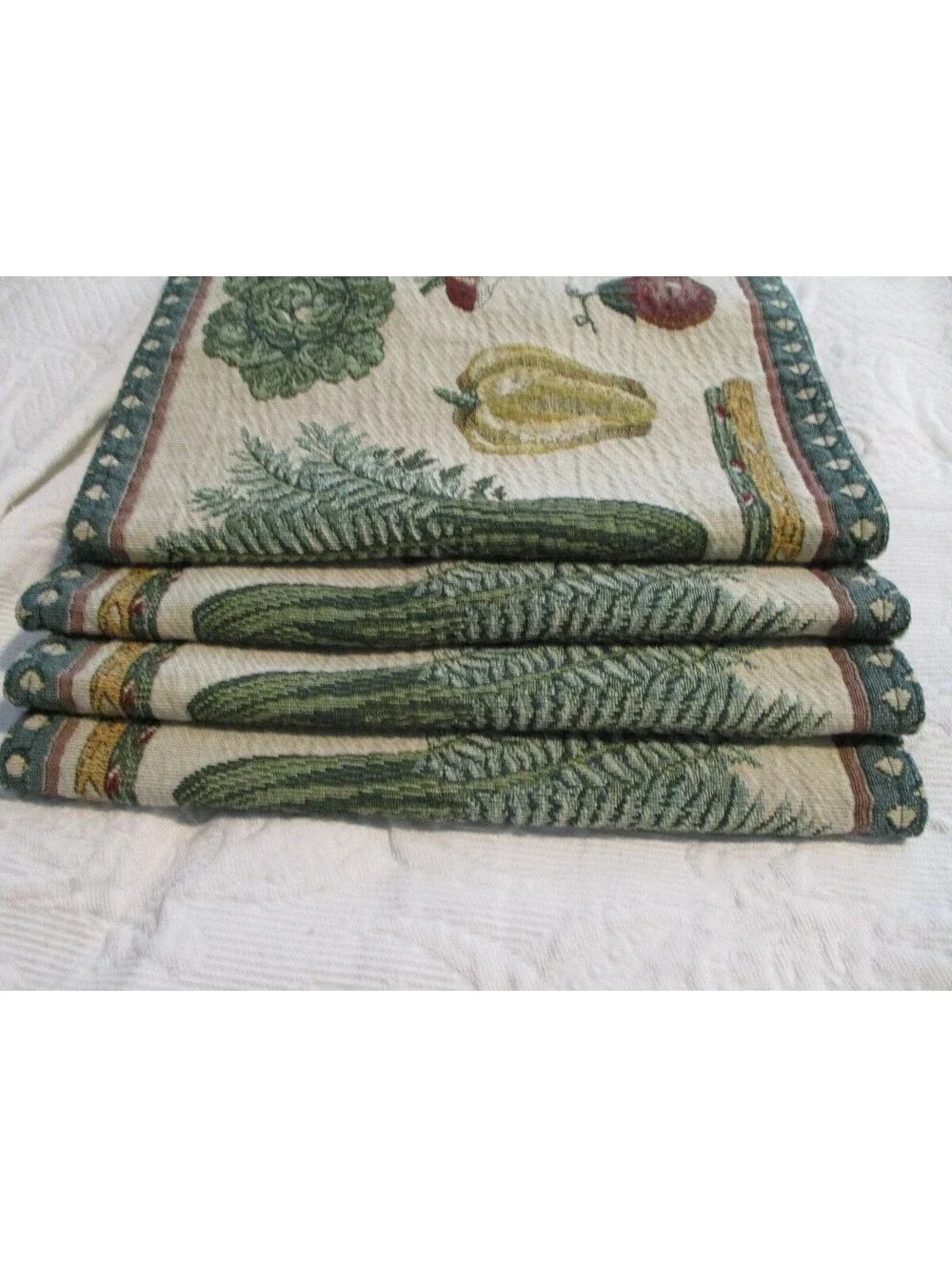Set of 4 Vintage Vegetable Patterned Placemats with Green Backing